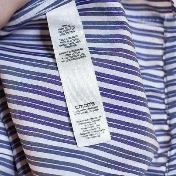 Women's Chico's Size 3.5 No Iron Sleeveless collared tie front blue/white stripe - Picture 11 of 12
